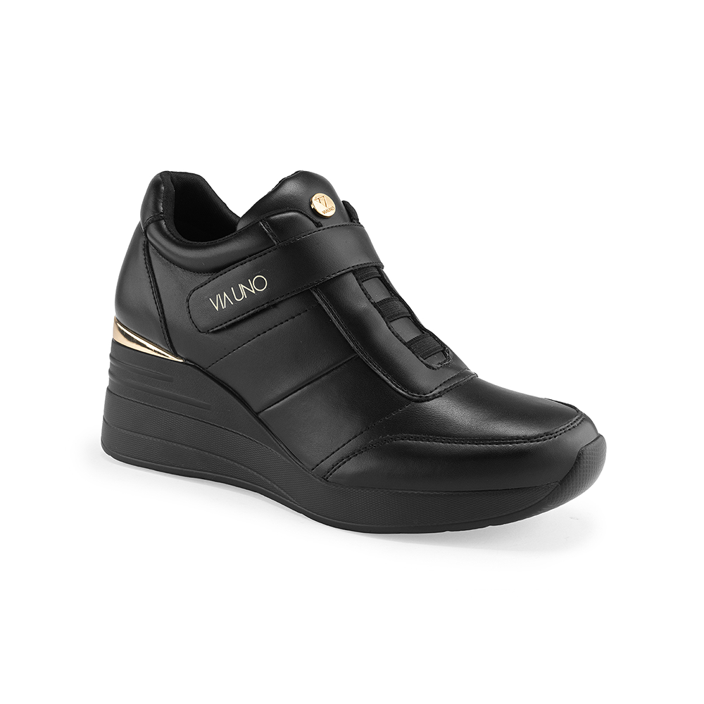 Zapatilla Via Uno H21583 Negro Cuña 6 cm
