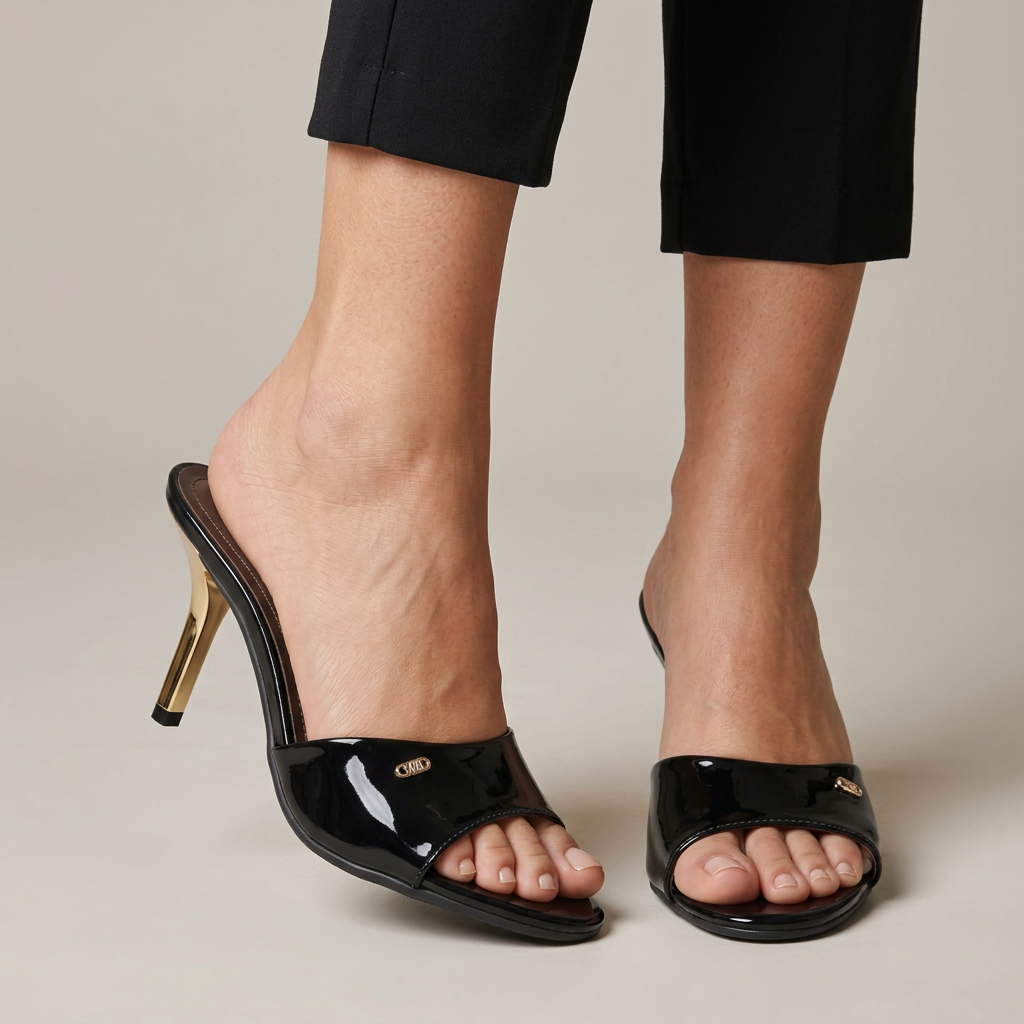 Acercamiento a las sandalias Via Marte negro charol