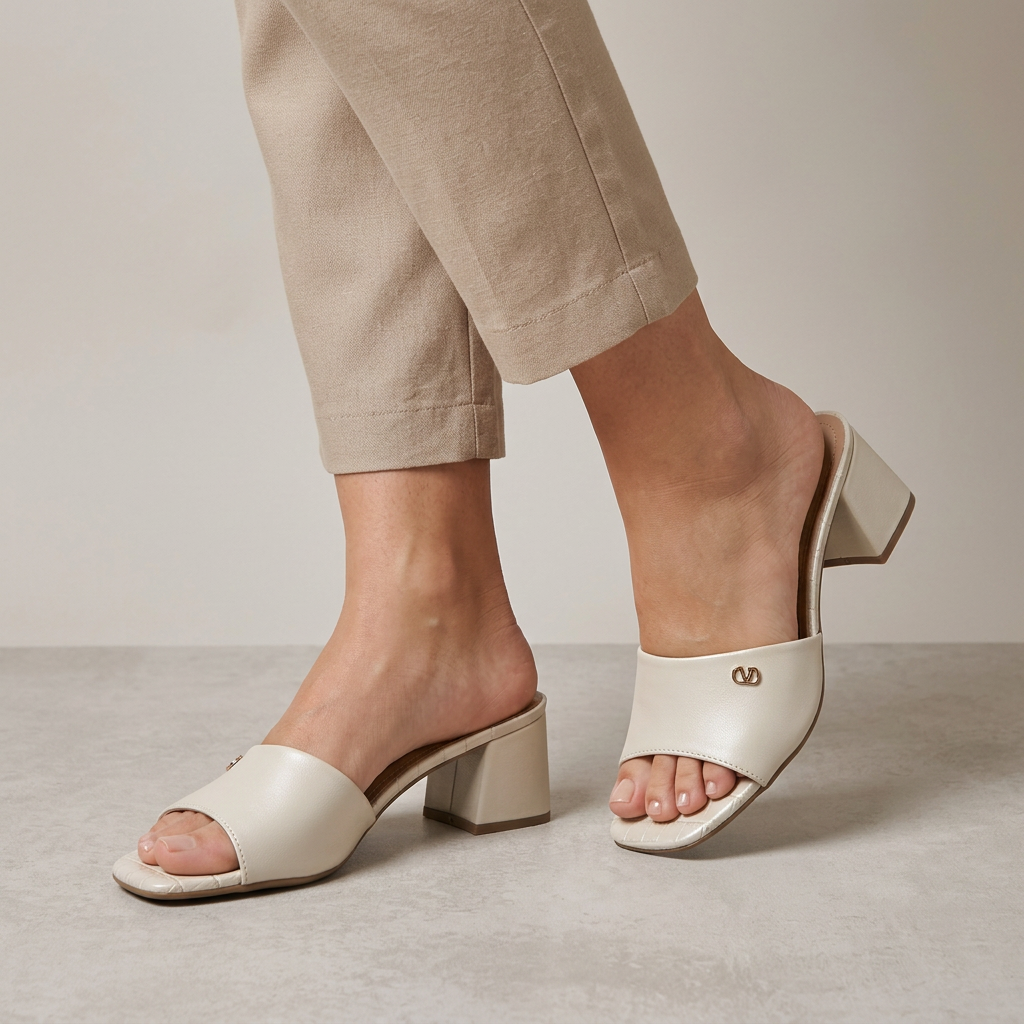 Acercamiento de sandalias Via Marte en Blanco