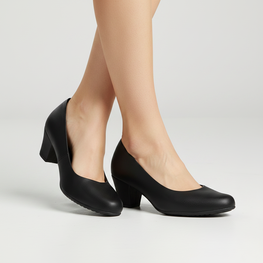 Detalle pies con zapato negro