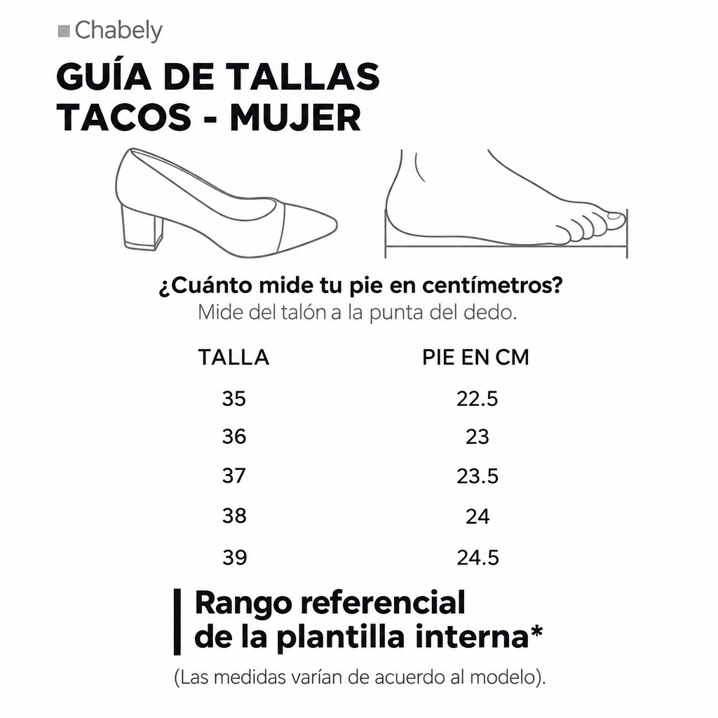 Guía de tallas Chabely en formato cuadrado 1:1