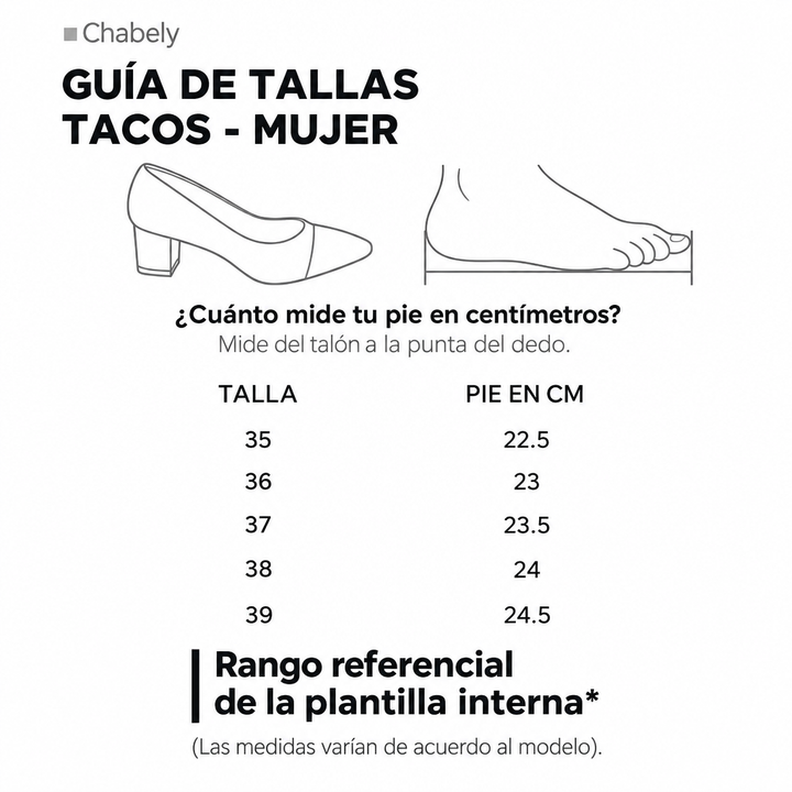Guía de tallas Chabely en formato cuadrado 1:1