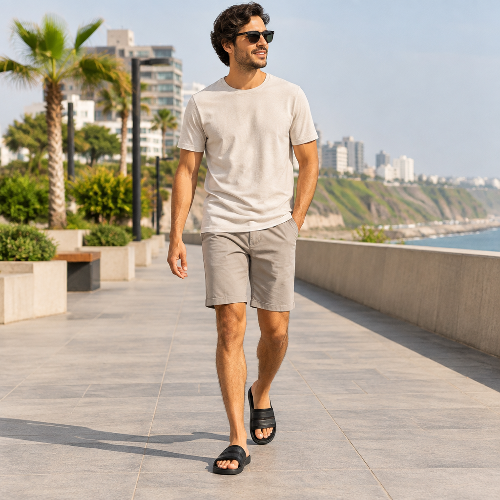 Modelo de cuerpo completo usando sandalias Slap Rider RDE32 negras
