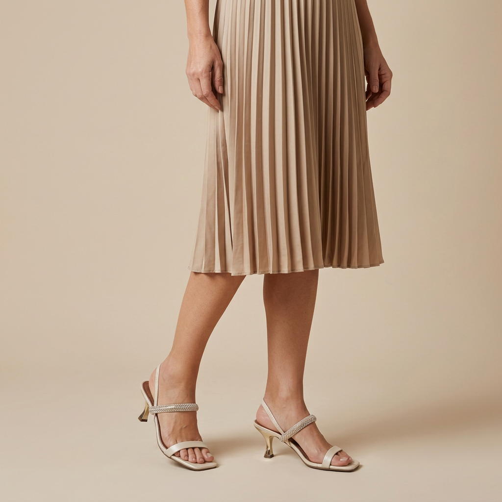 Modelo de cuerpo completo con sandalias Crema