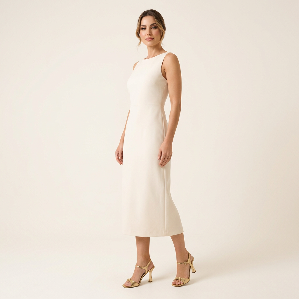 Modelo de cuerpo completo con sandalias Mariotta Dorado