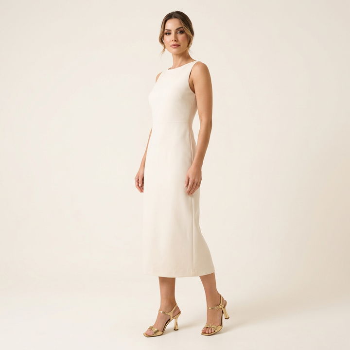 Modelo de cuerpo completo con sandalias Mariotta Dorado