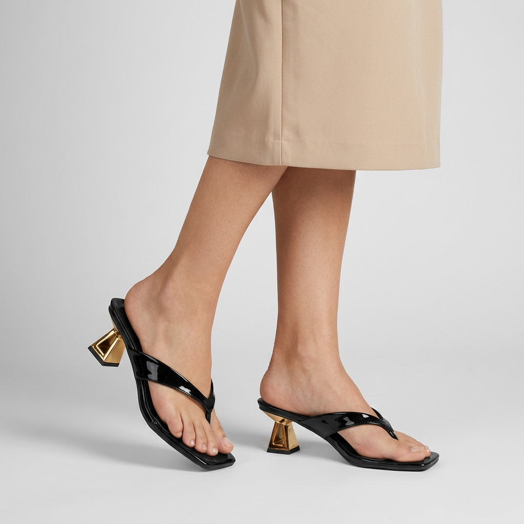 Modelo de cuerpo completo con sandalias Mariotta negras