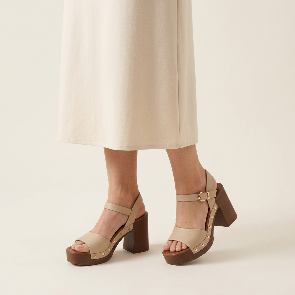 Modelo de cuerpo completo con sandalias Sthef 8415 beige