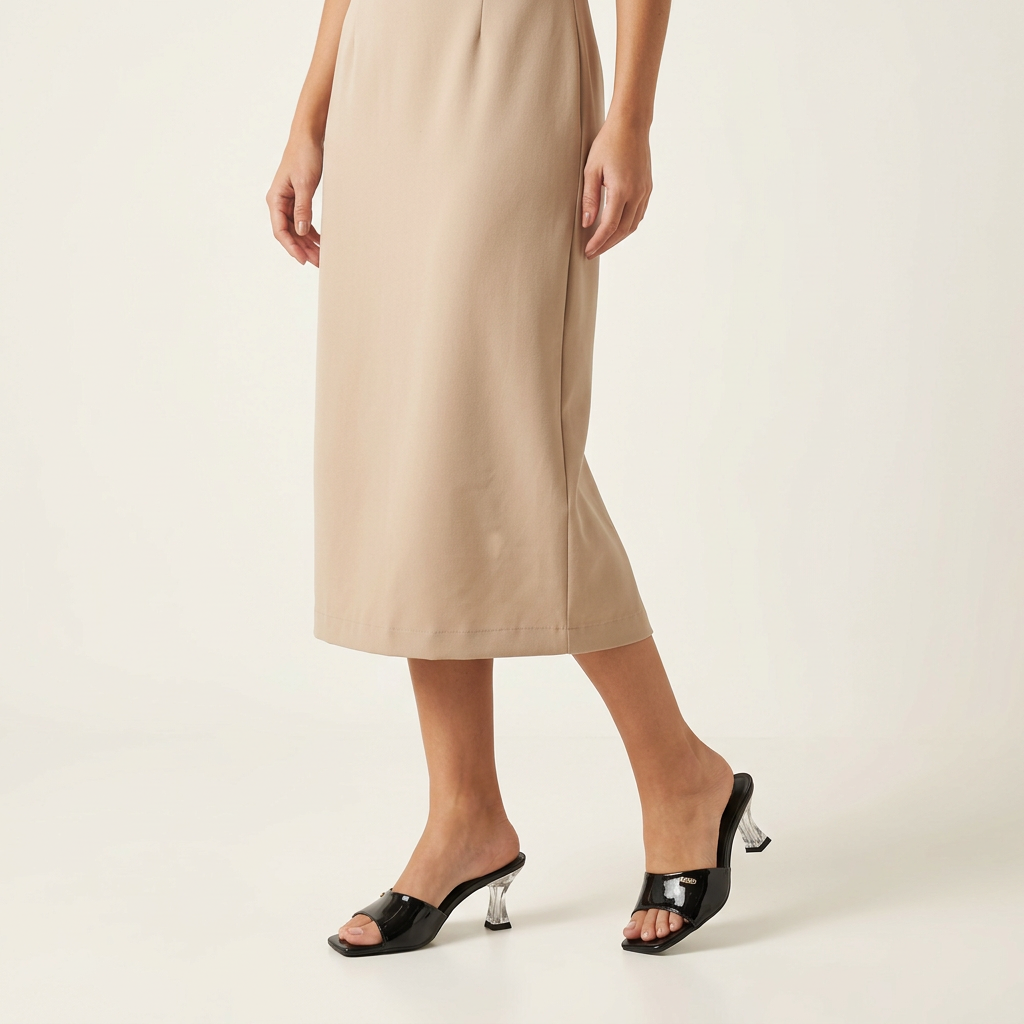 Modelo de cuerpo completo con sandalias Via Marte Negro Charol