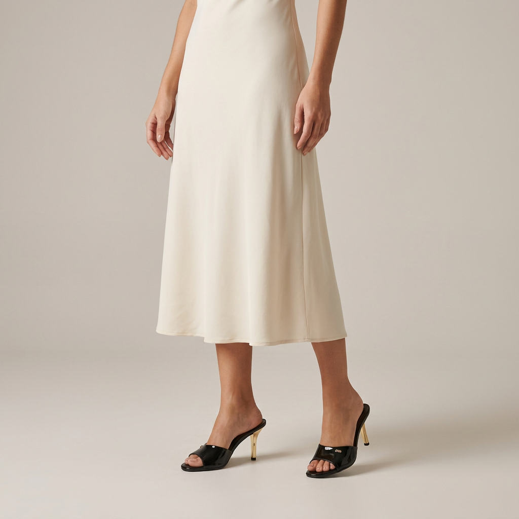 Modelo de cuerpo completo con sandalias Via Marte negro charol