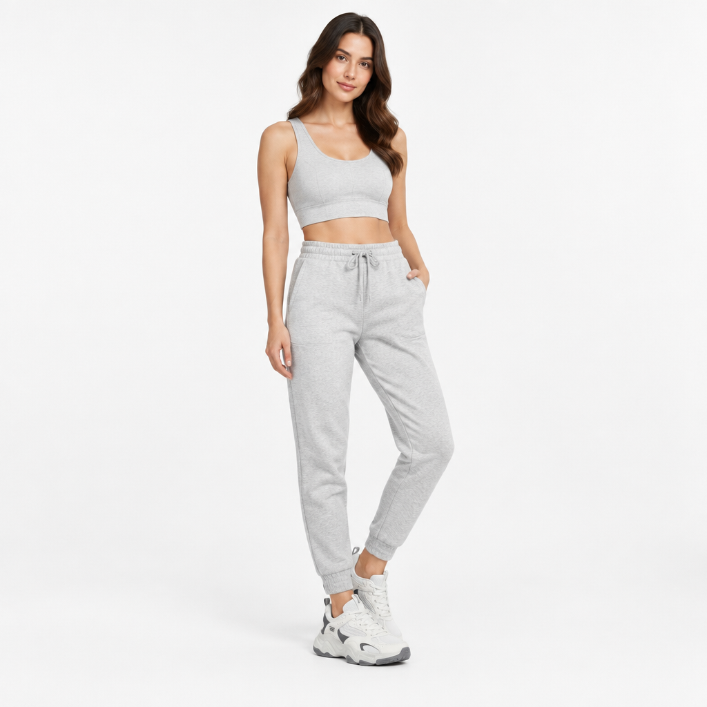 Modelo de cuerpo completo usando las zapatillas grises