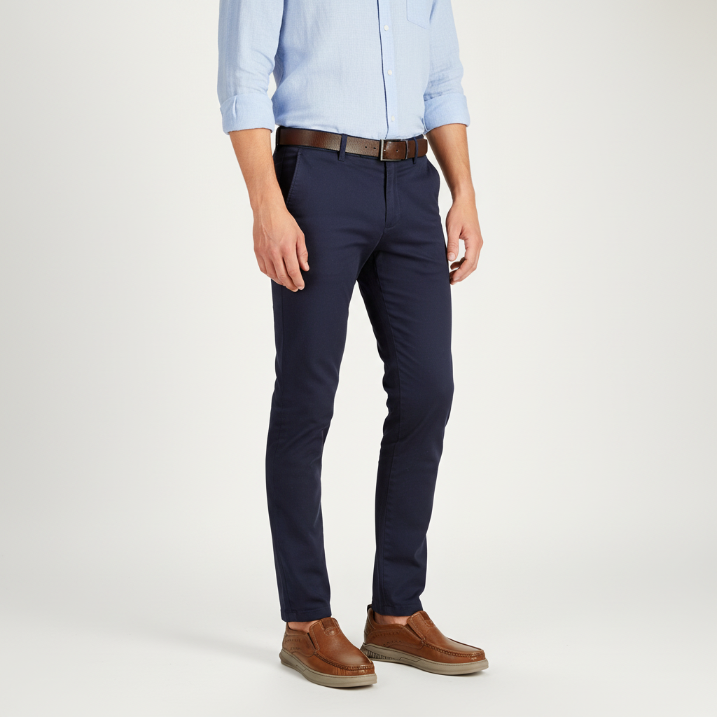 Modelo masculino cuerpo entero con mocasines Calimod tan oscuro