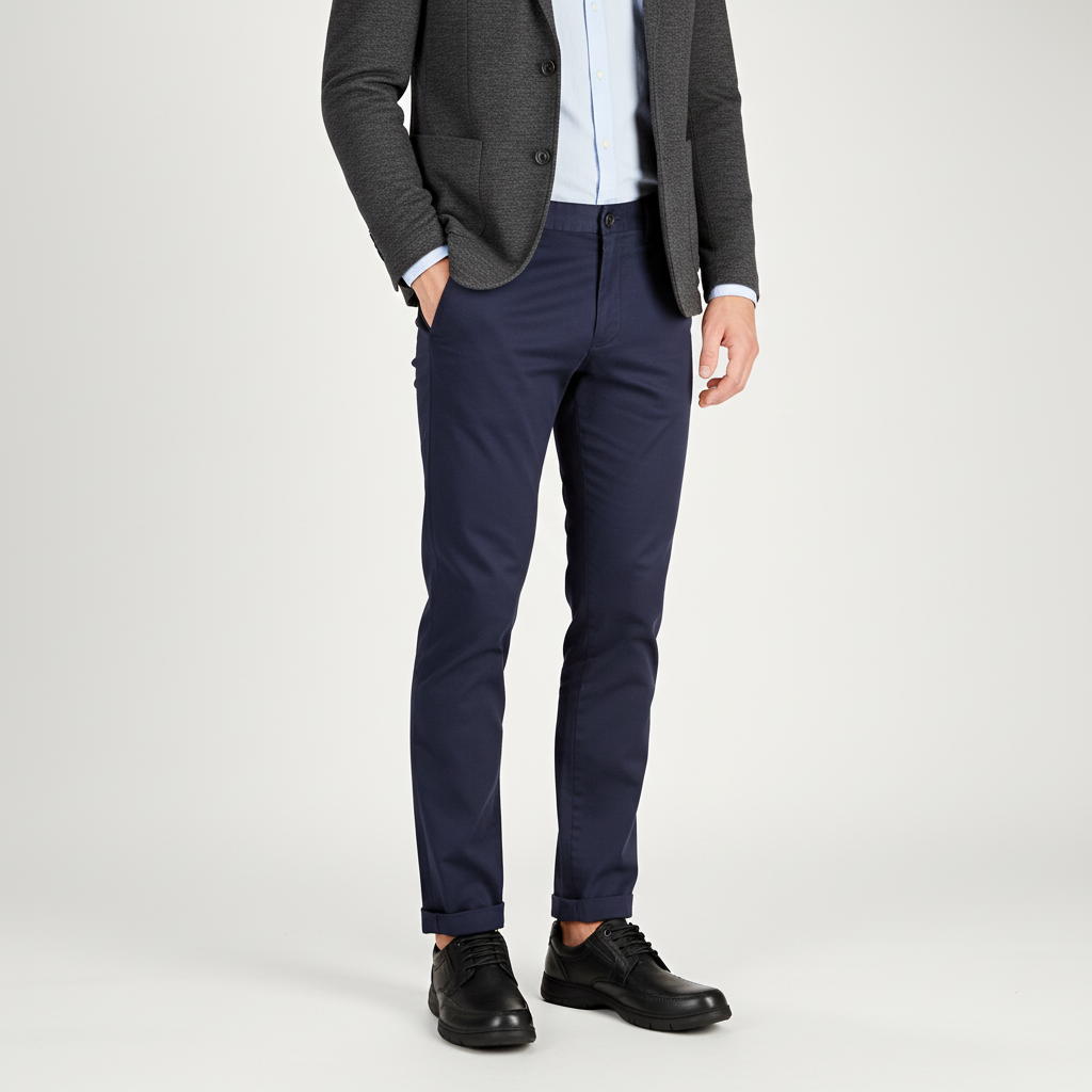 Modelo masculino cuerpo entero con zapatos Calimod negros