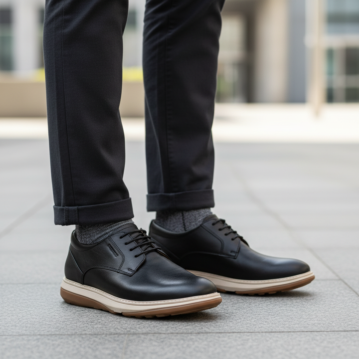 Zapato Calimod CP6001 Cuero Negro - Con modelo 3/4